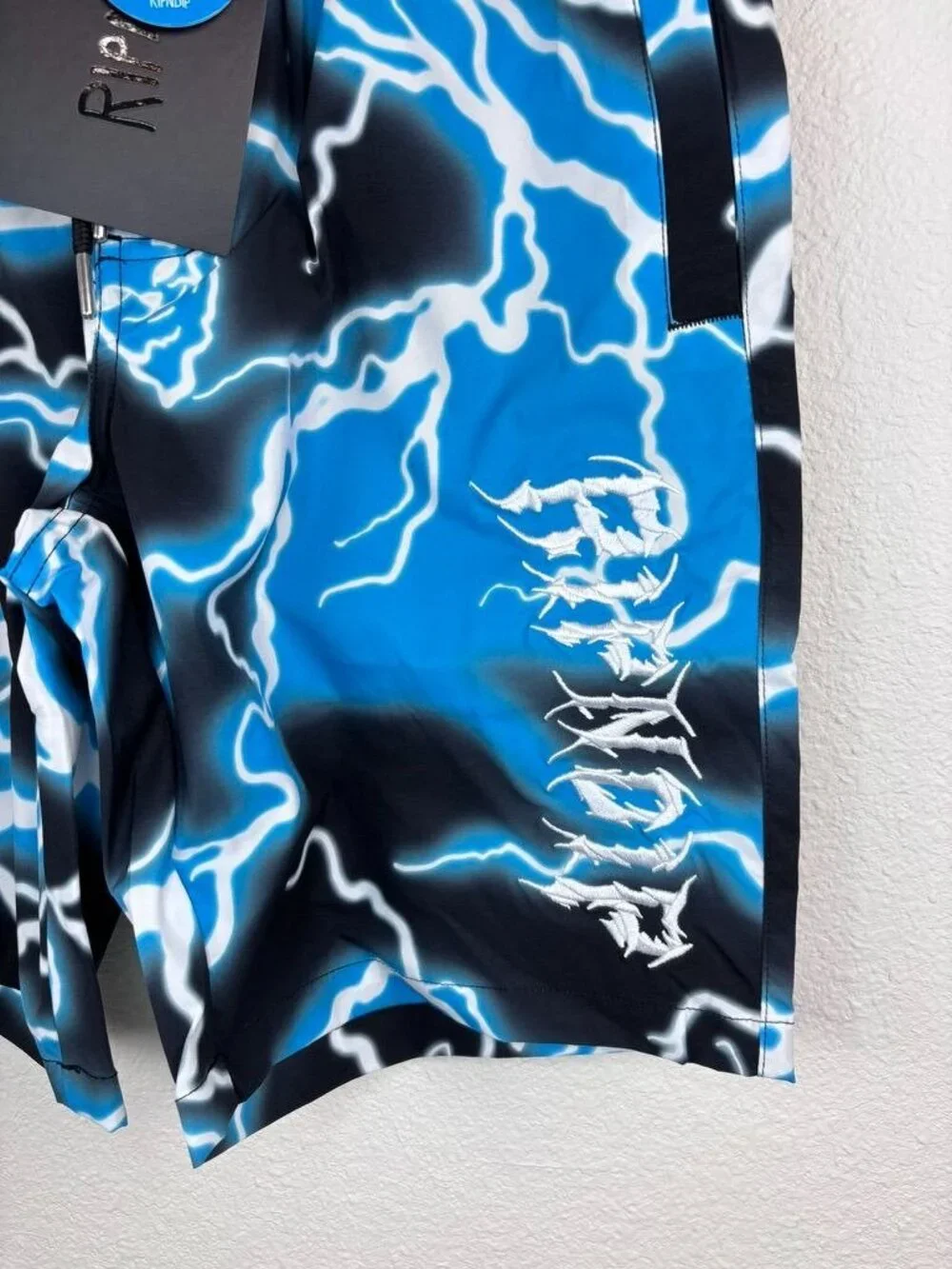 RipNDip men's XS black blue Nikola‎ lightning print board shorts swim trunks NWT